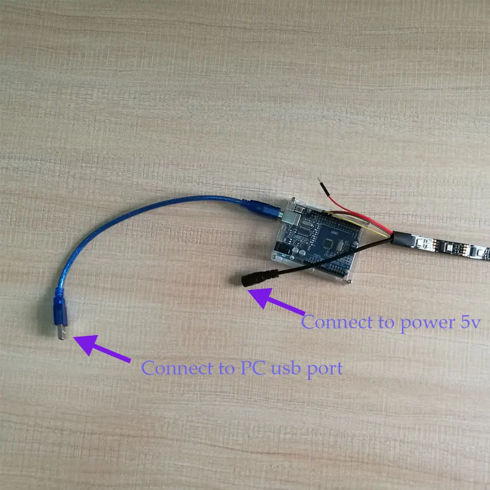5V Strip Kit Adalight For Arduino Uno To DIY Ambient Lighting Monitor Ambilight Set HTPC Dynamic Backlight Boblight With Power connect to power