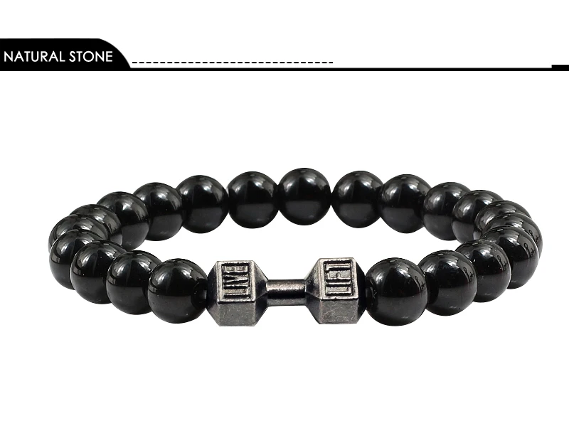 1 шт. модный натуральный камень браслет для мужчин Fit Life Matte Black Stones браслет с гантелей фитнес мотивация тренажерный зал Ювелирные изделия Подарки Femme