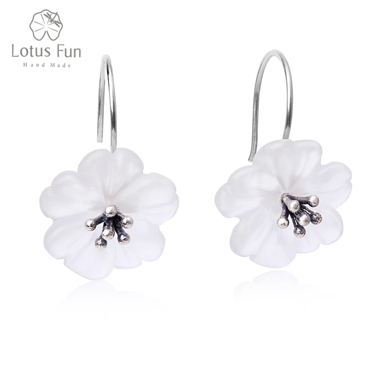 Lotus Fun Real 925 Sterling Silver Handmade Natural Crsytal Fine Jewelry Flower in the Rain Fashion Drop Earrings for Women