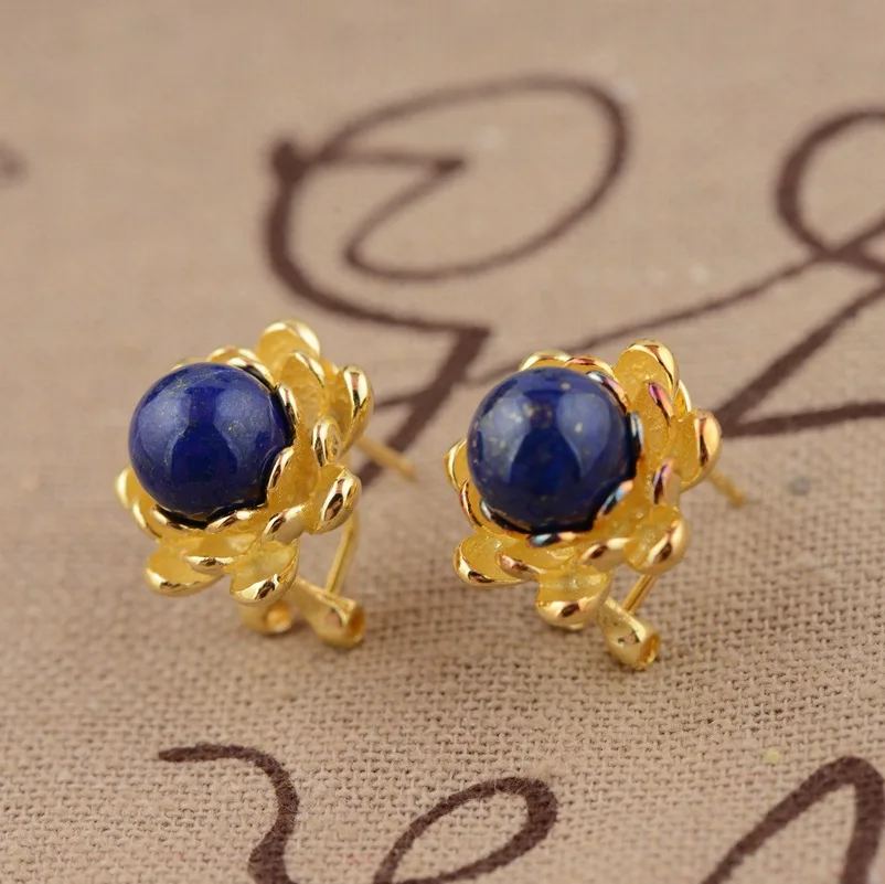 

Lapis S925 ear clip silver inlaid electroplating female flowers rich exquisite style suit