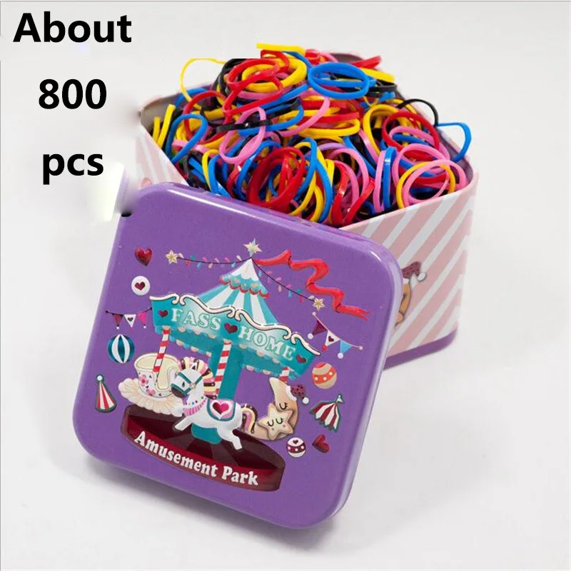 Acessórios para o Cabelo Bandas de Cabelo Arco-íris dos Desenhos Bandas de Borracha Meninas Elástico Caixa Presente Hairband Kawaii Headdress Doces Cor Animados 800 Pçs - Set 20 Mamãe e Bebê