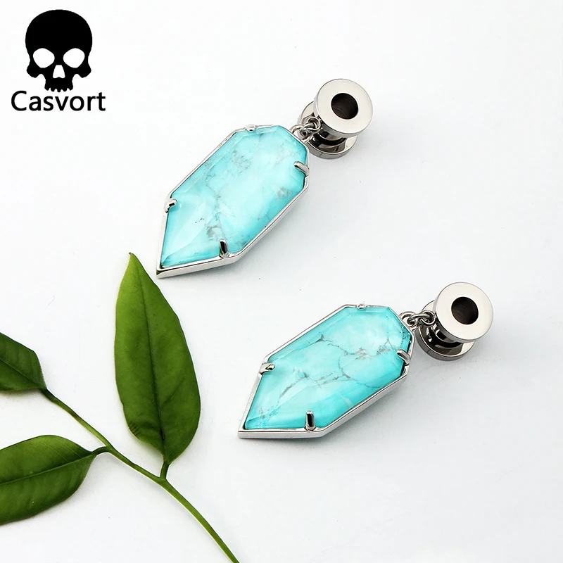 Casvort модный пирсинг тоннелей плоти Палмер Teal Howlite полудрагоценные камни Висячие
