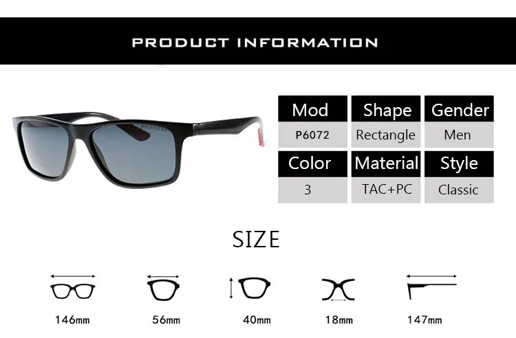 Plastic Glasses Men Brand Designer Classic Polarized Sun Glasses PATEN Fishing Driving Uv400 Rectangle Eyewear Male P6072 (2)