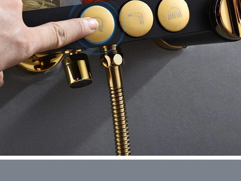 hm Black Rainfall Thermostatic Shower Faucet Set Single Lever Brass Mixer Valve Rack Bath Shower Mixers Rack shower set (12)