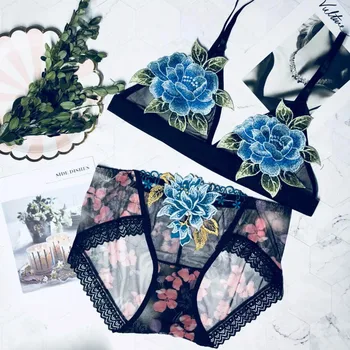 

Roseheart Women Fashion Black Sexy Lingerie Sets Lace Embroidery Bras Wireless Bralette Cotton Panties Bra Sets Underwear