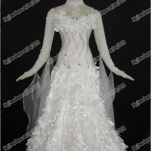 Настоящее перьевое бальное платье для соревнований бальных танцев платья для бальных танцев международный стандарт бальных танцев платье B-0220