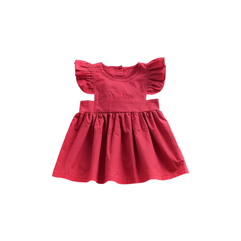 Summer Hot New Baby Girls Red Dress Sweet fly sleeve Pleated Dress
