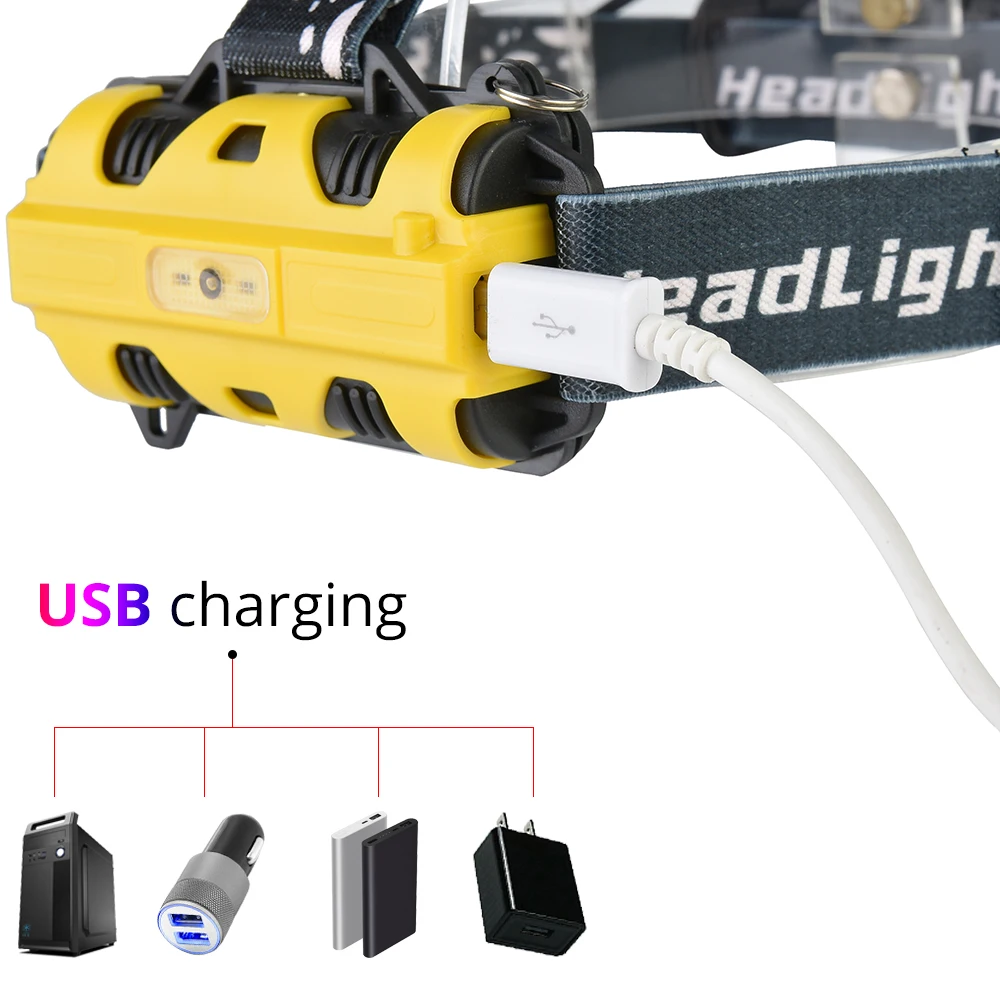 Налобный фонарь USB светодиодный налобный светильник T6 + 4 * XPE желтый и синий