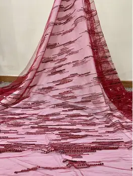 

Staggered sequined lace embroidered French tulle Nigeria lace 52526 African lace wedding dress skirt women's fabric free shippin