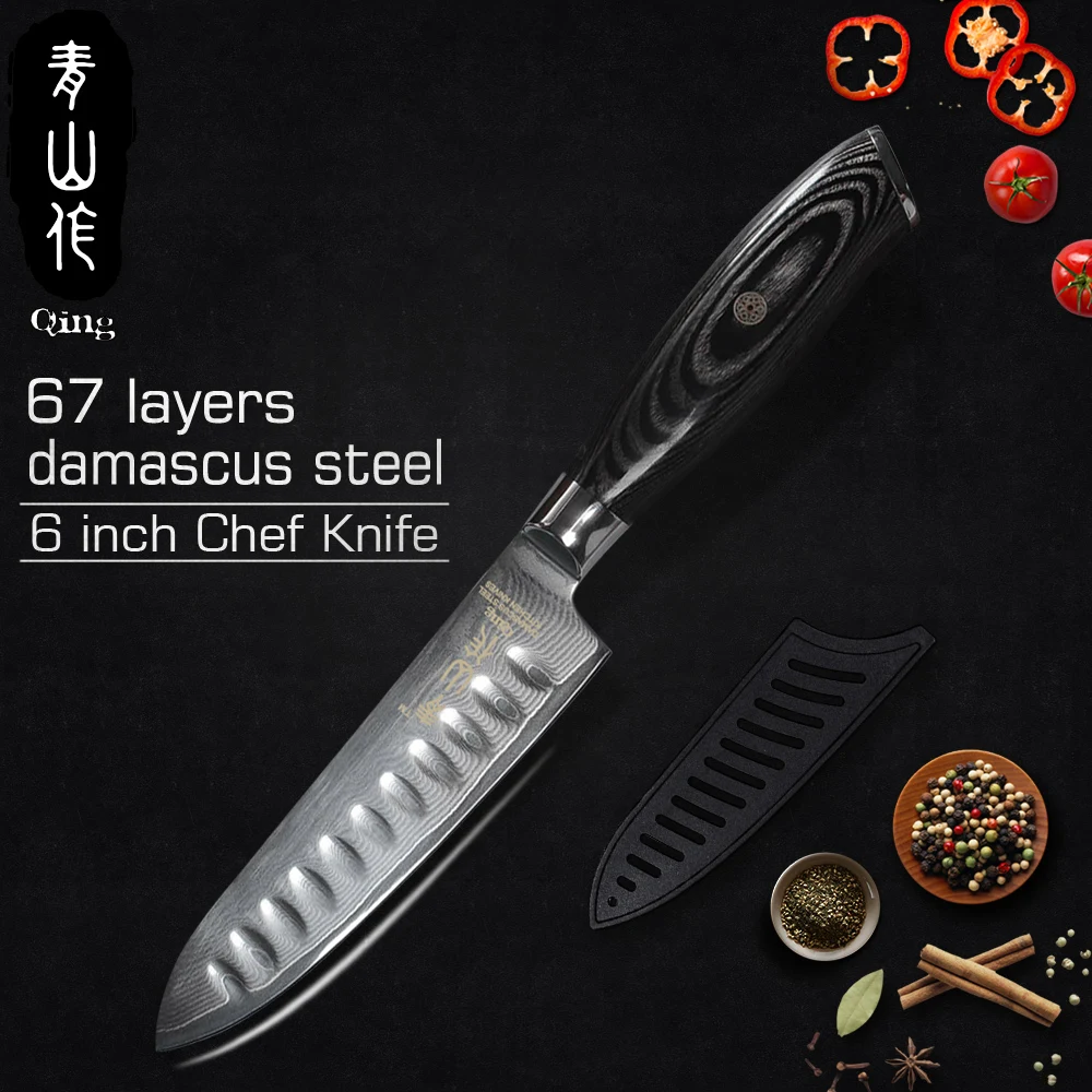 

QING 67 Layers VG-10 Japanese Damascus Steel Knife High Carbon Razor Sharp Chef Kitchen Knife Fruit Utility Slicer Meat Cleaver