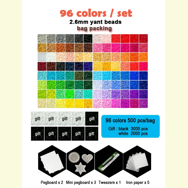 Billig Yantjouet 2,6mm Yant Perlen 96 farbe set Schwarz Weiß für Kid Hama Perlen Diy Puzzles Hohe Qualität Handgemachte geschenk kinder Spielzeug