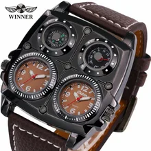 OULM Hommes Montres de Sport Cool Casual Quartz Montre-Bracelet Bracelet En Cuir Tendance Militaire Boussole Cadran 2 Fuseau horaire DZ Montre hommes