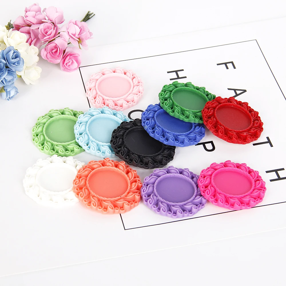 

5Y10662 43*43mm 15 Colors round shape Flat back Resin pedestal Frame diy Decoration for accessories