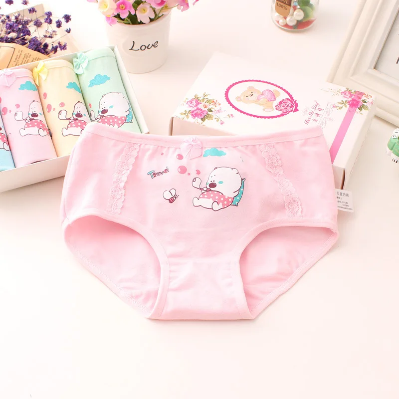

4PCS/LOT Young Girls Cotton Panty Children Cute Underwear For 3-10Yrs