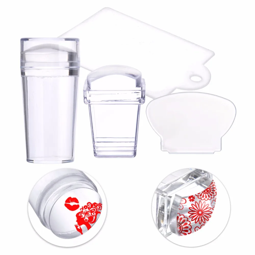 

Biutee 2 Pcs 2 Size Clear Jelly Stamper with Cap + Scraper Nail Art Clear Silicone Marshmallow Stamper Nail Stamper