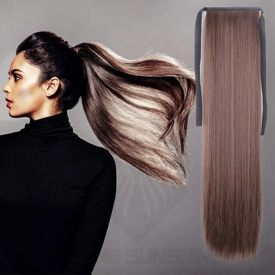 60cm Long Straight Clip In Hair Tail False Hair Ponytail Hairpiece With Hairpins Synthetic Hair Pony Tail Hair Extensions