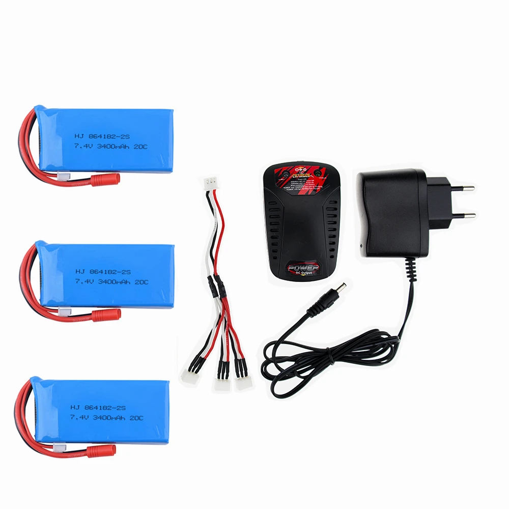 

Upgrade 7.4V 3400mAh 20C lipo Battery 2S with Battery Charger For Syma X8C X8W X8G x8 series RC Quadcopter high quality