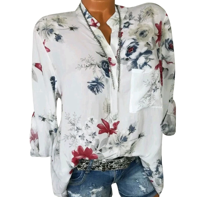 

Laamei 2019 Women Fashion Chiffon Floral Casual Sexy Office Lady Blouses Long Sleeve Office Shirt Casual Tops Plus Size Blusas