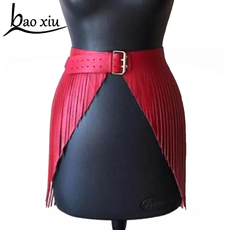 

2019 Long tassel Boho Fringe wide belt ladies leather black belt women fashion Metal Buckle Gothic Corset Waistband Ladies Belts