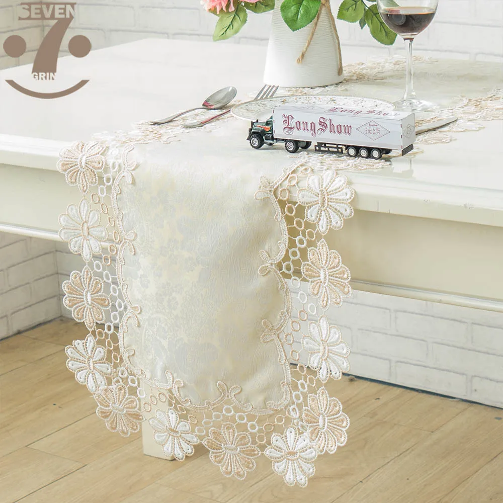 

Free Shipping Home Decorative Dining Banquet Birthday Festival Luxury 2-Tone Embroidered Border Table Runner
