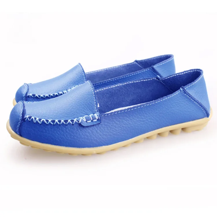 

Plus Big Size 40 - 43 Hot New 2017 Cowhide Genuine Leather Loafers Gommini Single Shoes Black+Blue+Orange Women Flats Boat Shoes