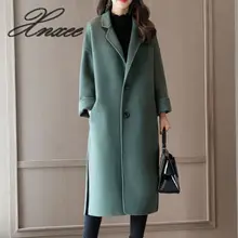 Женское длинное пальто выше колена, осень и зима, новое свободное шерстяное пальто