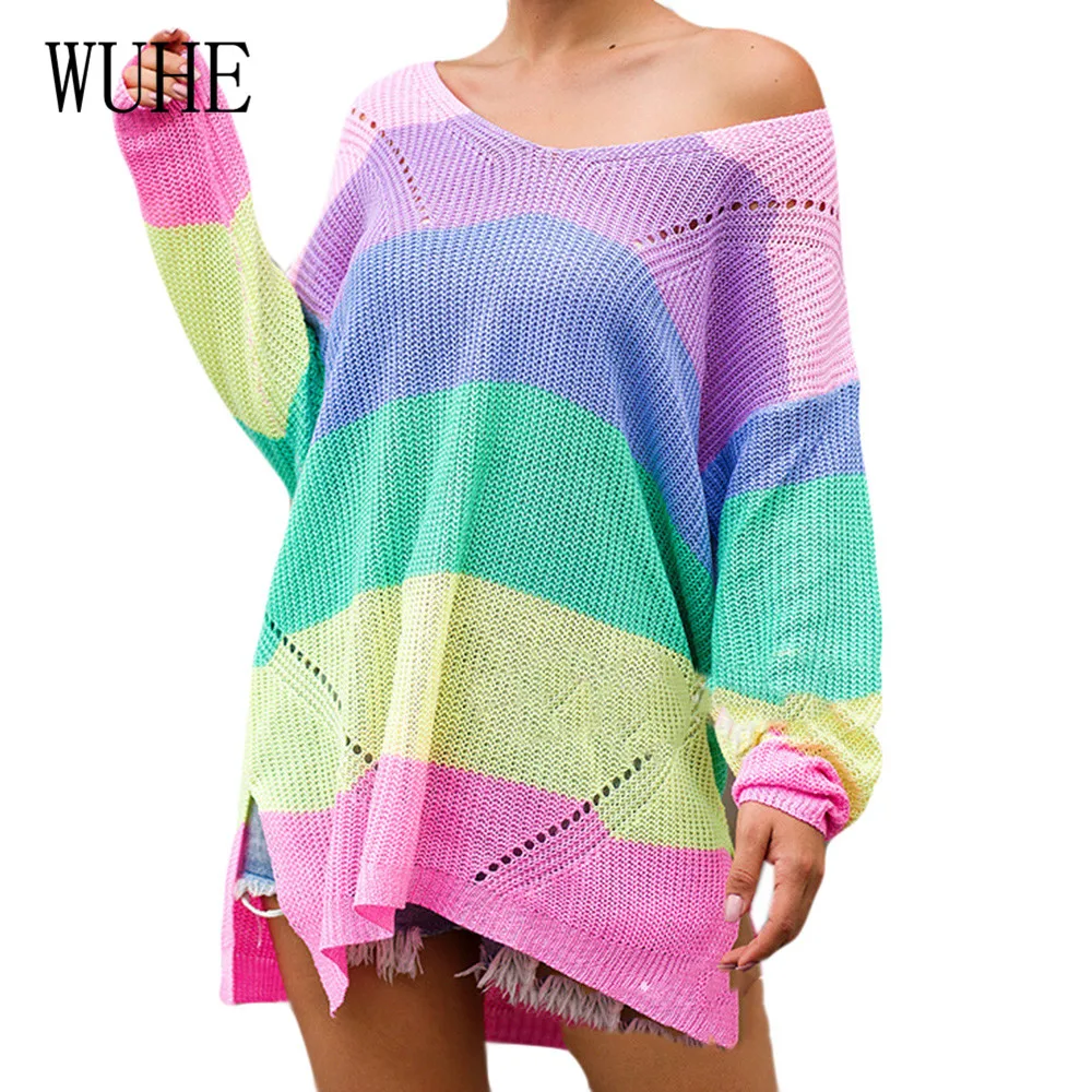

WUHE Harajuku Candy Color Sweater Female Autumn Winter Knitted Sweater and Pullover Female Tricot Jersey Jumper Pull Femme