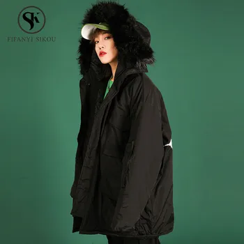 

Women Parka Winter jacket women Long Coat Fashion Embroidery Hip hop Cotton wadded jacket Fur collar Hooded Parka Warm Outerwear