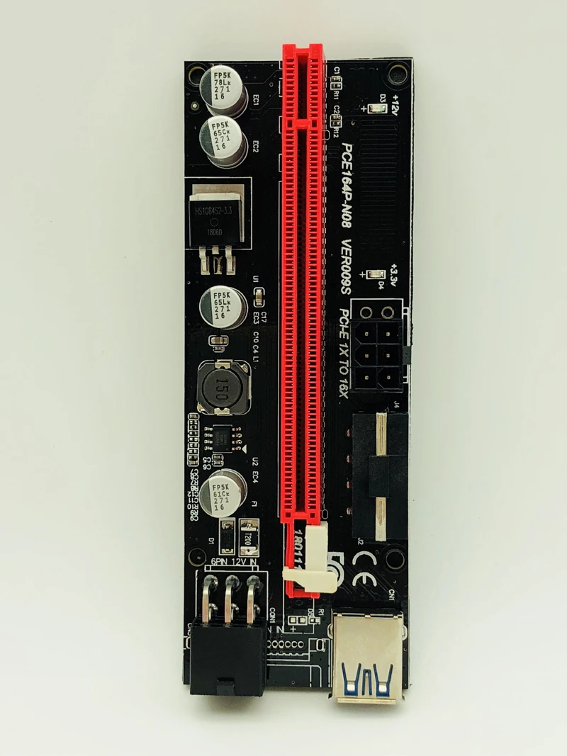 Адаптер 009S PCIE RISER 6PIN 16X с 2 светодиодами экспресс картой кабелем питания Sata и USB 3 0 60