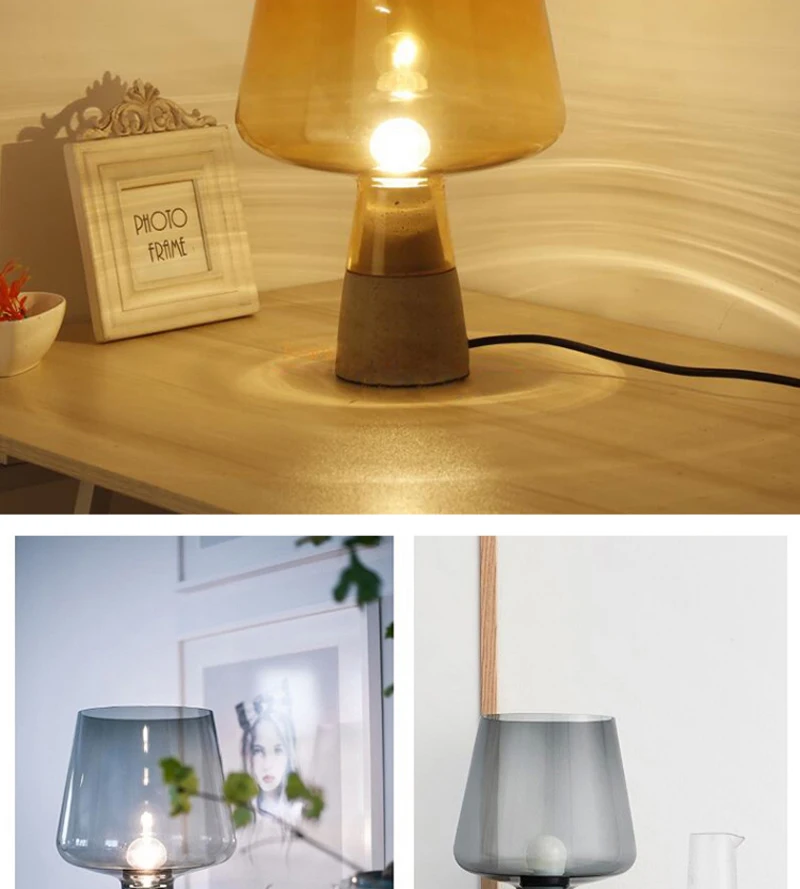 Постмодерн минималистский Творческий дизайн настольная лампа нордическая цемента дыма серое стекло светодиодный E27 кроватной декоративное освещение