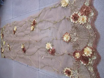 

3D Embroidered Lace Border, Lace Border fabrics with Flower and Beading Beaded for Wedding Party
