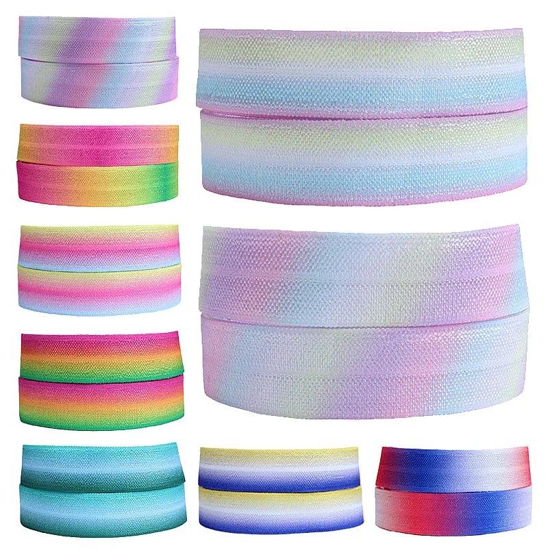 

(50 yards/lot) High quality spandex nylon fabric rainbow gradient ombre printed foe elastic ribbon