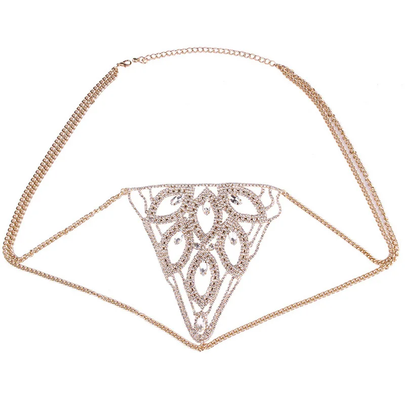 Gold Сексуальная цепь для тела, подвеска, Преувеличенные стразы, Кристалл, нижнее белье, блестящая цепочка для живота, ювелирное изделие, мини стринги для женщин - Окраска металла: Gold