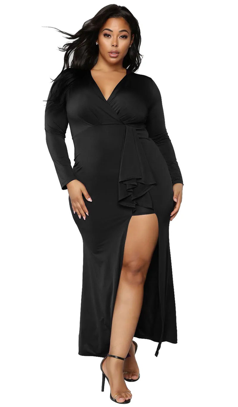 Black-Surplice-Long-Sleeve-Plus-Size-Dress-LC610892-2-1