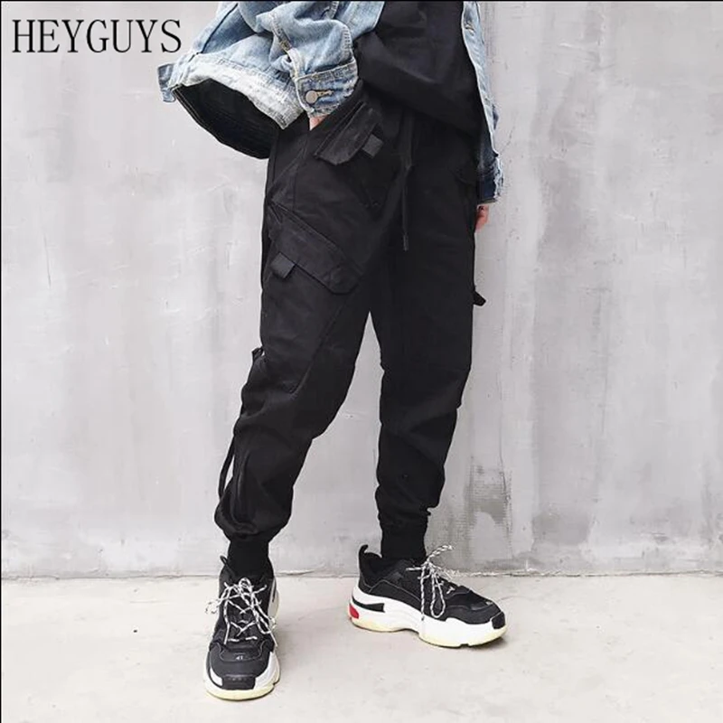 

HEYGUYS Men High Street Fashion Hip Hop Elastic Waist Casual Cargo Pant Women Male Loose Harem Pant Jogger Trousers Sweatpants