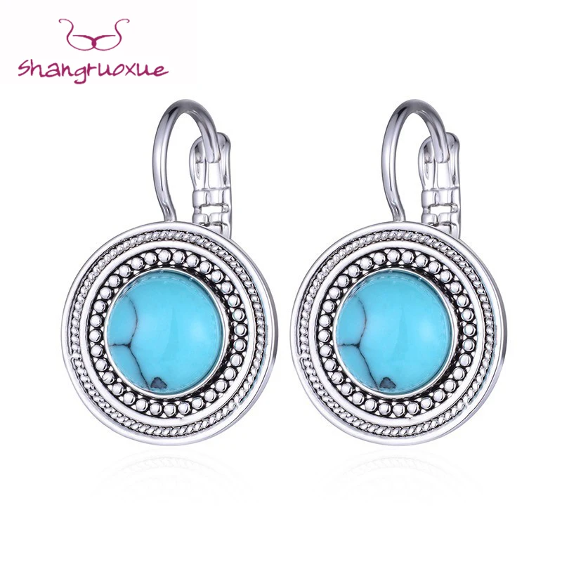 

Boho Round Shaped Green Stone Ethnic Women Danging Earrings Caps Korean Bijoux Femme 2018 Retro Hanging Earrings Drop Jewelry