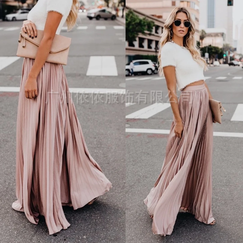 

Spring and summer new style European and American style large size high waist pleated skirt swing skirt