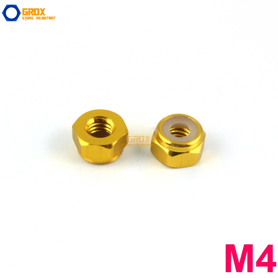 

20 Pieces M4 Gold Hex Nylon Lock Nut Aluminum