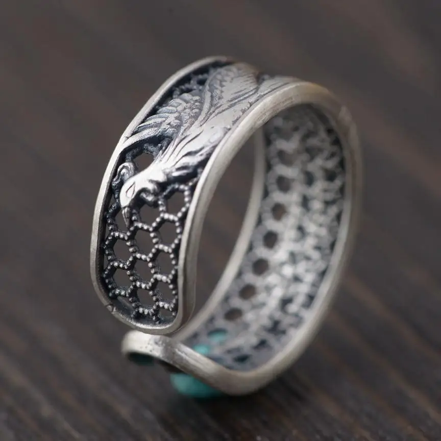 Настоящее 925 пробы, серебряные кольца, ювелирное изделие, лотос, Феникс, полый дизайн, винтажное, простое, красивое и уникальное женское кольцо, изменяемое Размер