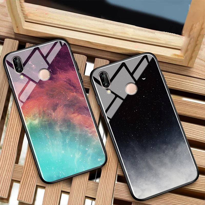 

GFAITH For Xiaomi Redmi Note 7 Tempered Glass Case Soft Silicone Frame Starry SKY Phone Cover Xiaomi Redmi 7 Mi 9 Phone Case