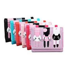 Женский кошелек из искусственной кожи с мультяшным котом, футляр для карт, Дамский Повседневный клатч, кошелек WF 668