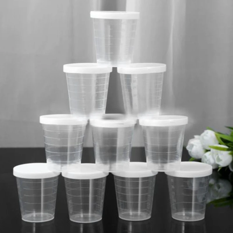 10 X прозрачный пластик 30 мл мерные чашки с белые крышки прозрачный контейнер измерения небольшого количества жидких мерные чашки