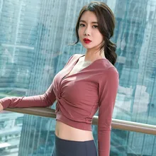 Полый укороченный топ, спортивная одежда, Женская облегающая дышащая рубашка для йоги, фитнеса с длинным рукавом, тренировочный топ