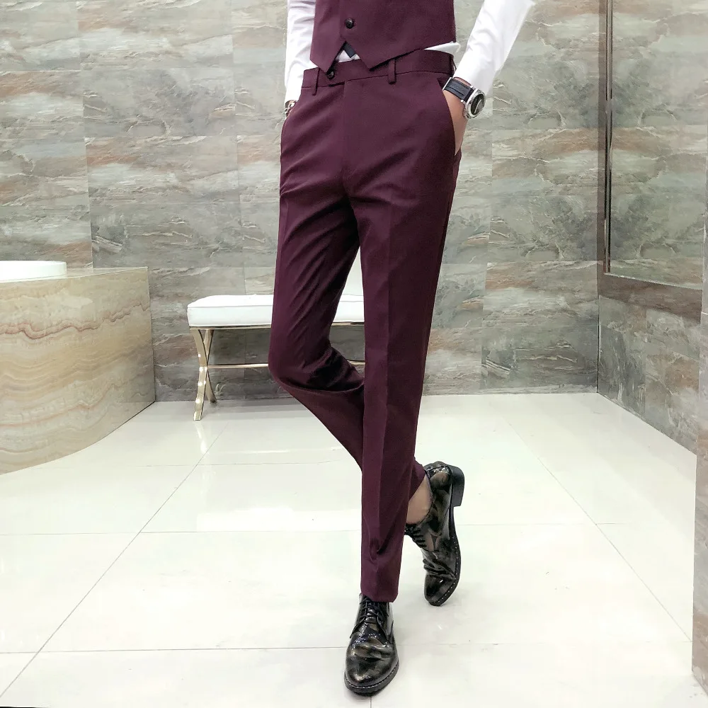 Hot Sale Men Dress Pants Brand Designer Wine Red Wedding Men Pants Slim ...