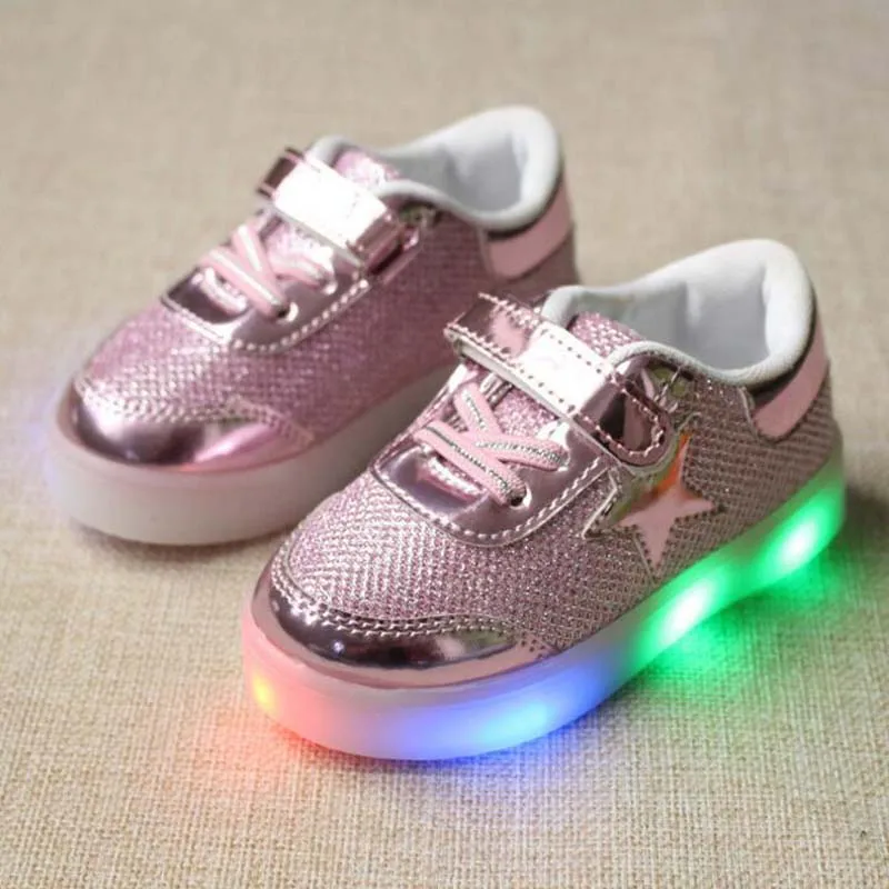 pink stars printed led shoes