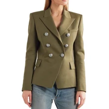 Г. новинка из весенней коллекции осень модные женские туфли двубортный серебристого металла блейзер с пуговицами Женский Тонкий Пиджаки Верхняя одежда зеленый JC1605