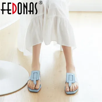 

FEDONAS Brand Design Square Toe Low Heels Concise Women Sandals Cow Patent Leather Slip on Shallow Party Casual Shoes Woman