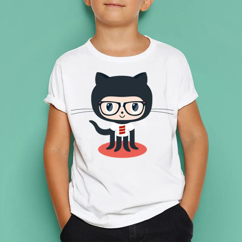 Детский Программист-фанат Github, футболка с принтом, летние белые топы для мальчиков и девочек, детская забавная футболка с героями мультфильмов