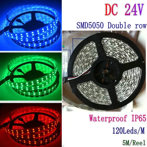 DC24V 5M 16.4FT 120Leds/M Double Row 5050 LED Strip 600 Leds SMD Light IP65 Waterproof Home Bar Club Boat background decor-RGB | Лампы и