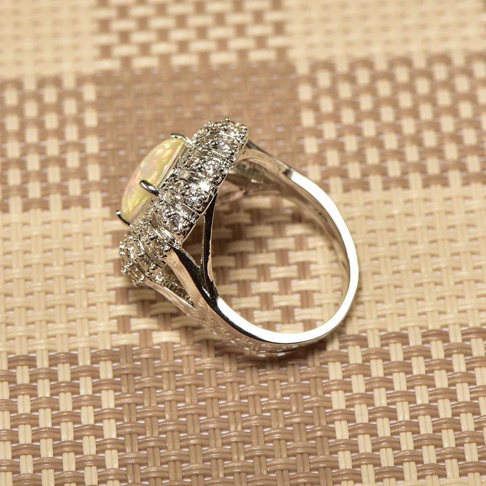 Женское кольцо из серебра 925 пробы с белым огненным опалом|ring size|ring size 5crystal ring |